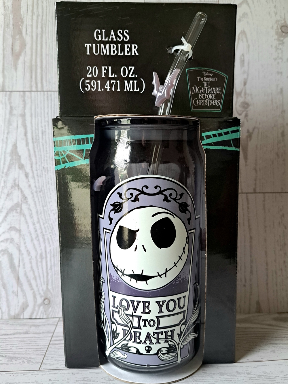Purple Glass Tumbler with 'Love You to Death' Jack Skellington Design Halloween